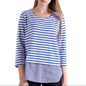 ANTHROPOLOGIE Lilis Closet white blue striped mock layer top size XS like new